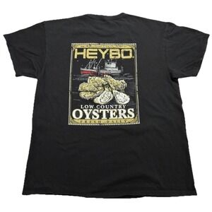 HEYBO Low Country Oysters Graphic T-Shirt Black Size Large Fishing Seafood